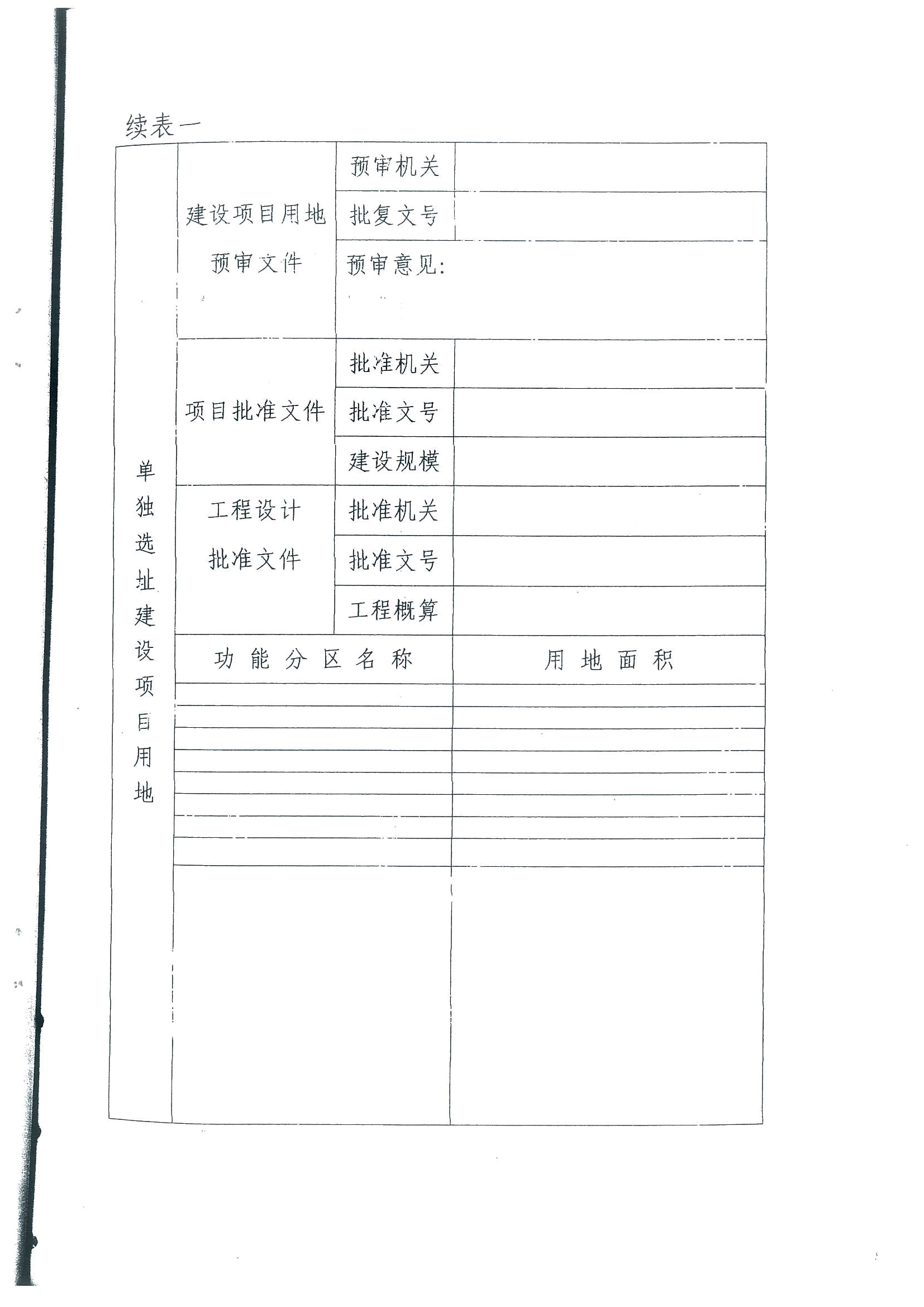 建设用地项目呈报说明书续表一